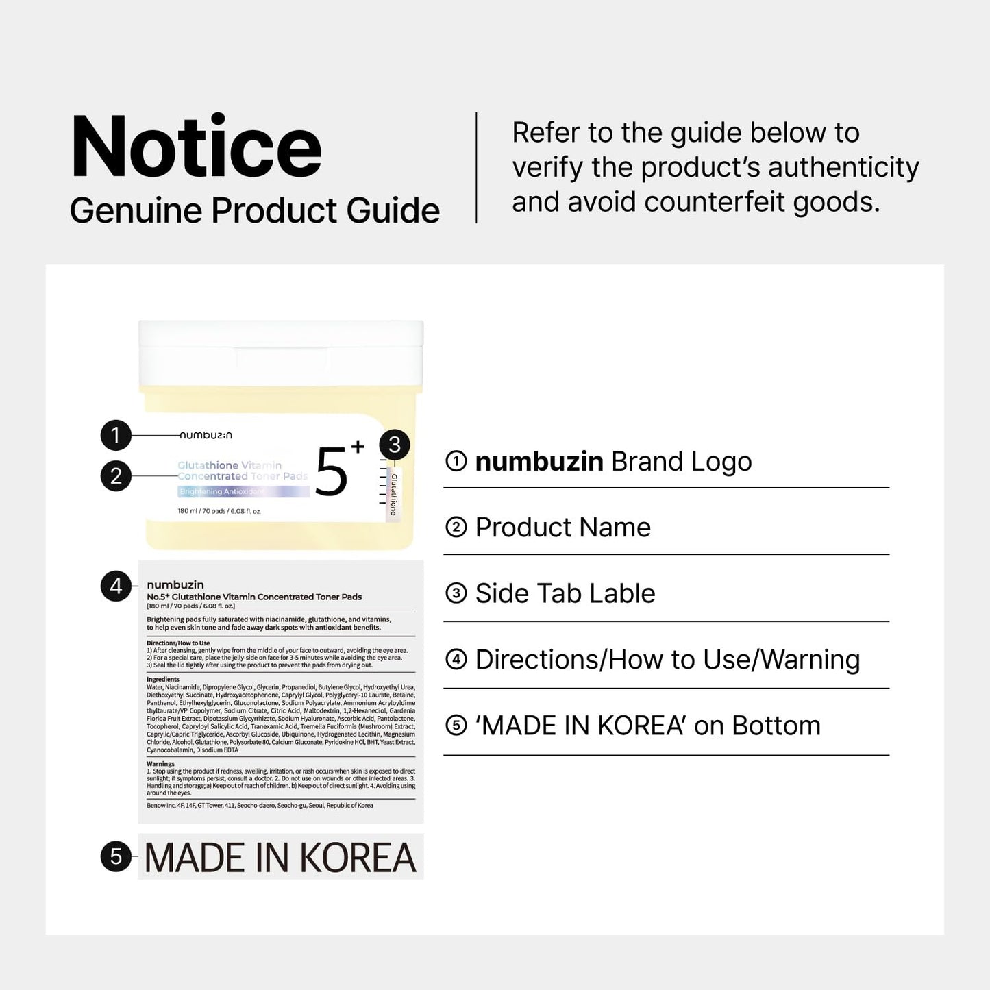 No.5+ Vitamin-Niacinamide Concentrated Pad (70ea) 180ml