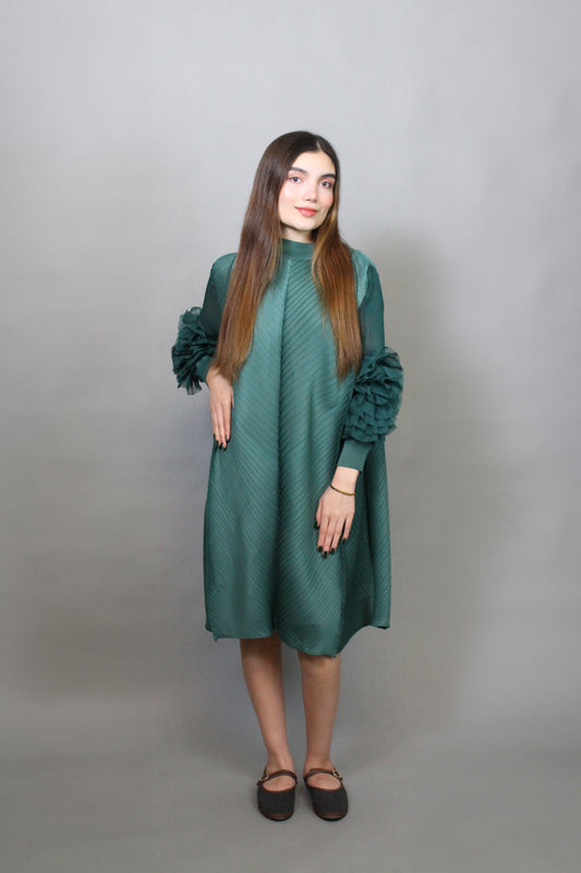 Pleated Flower Short  Dress