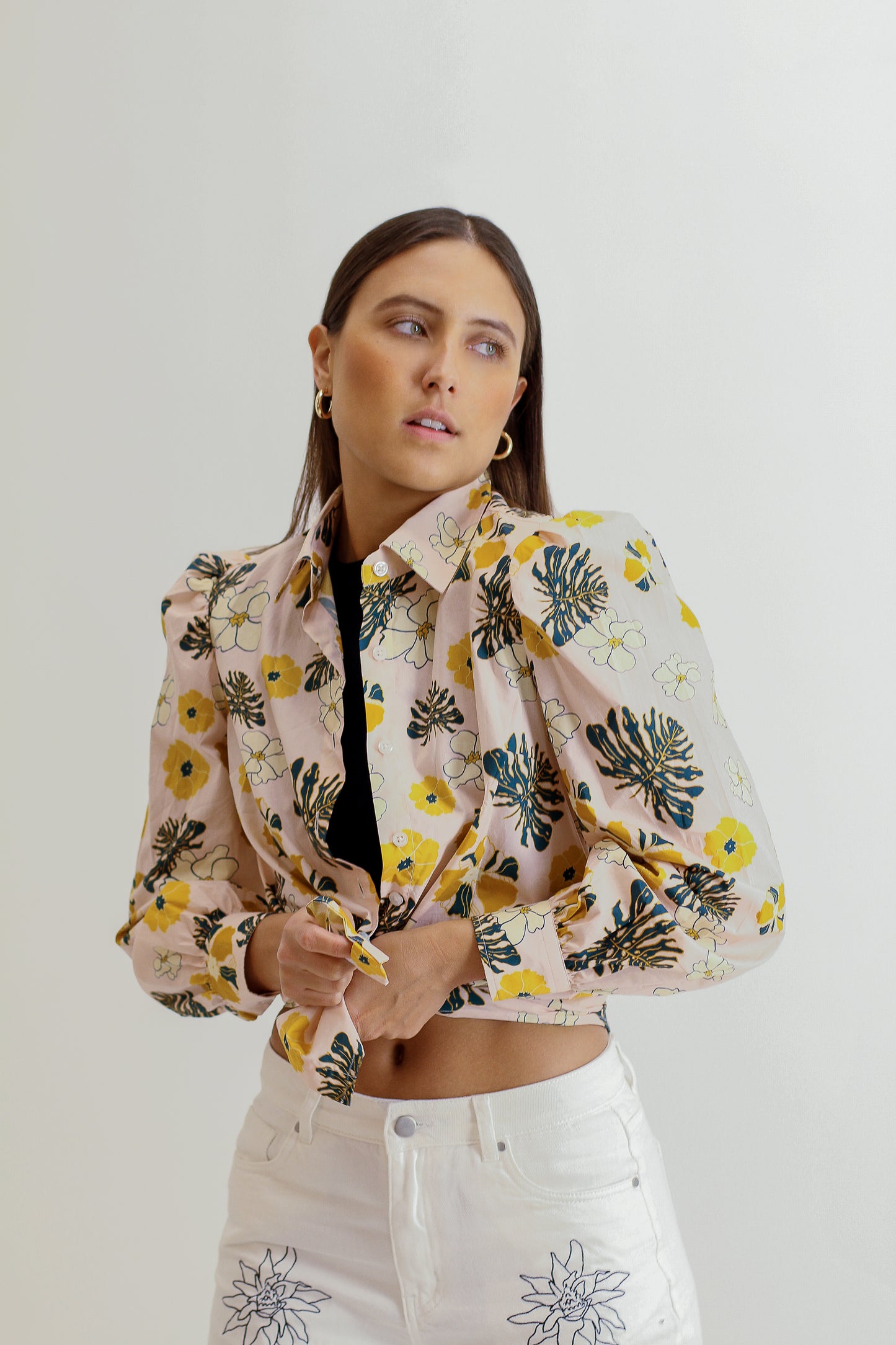 Camisa estampada de manga larga de algodón