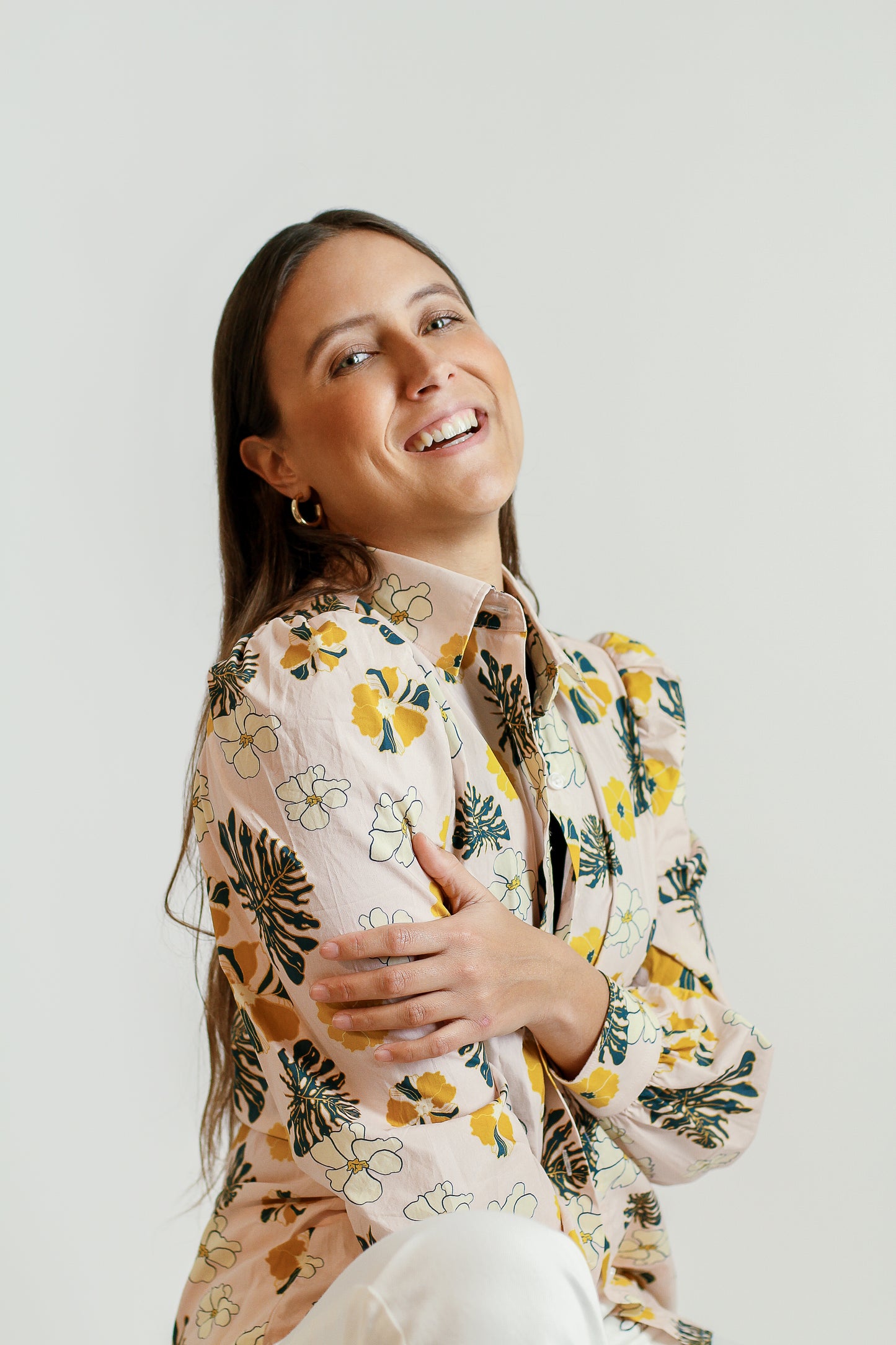 Camisa estampada de manga larga de algodón
