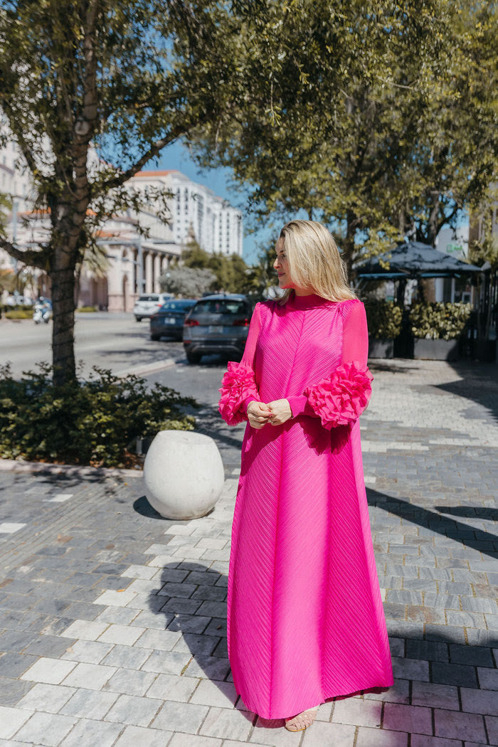 Long Sleeve Transversal Pleat Dress