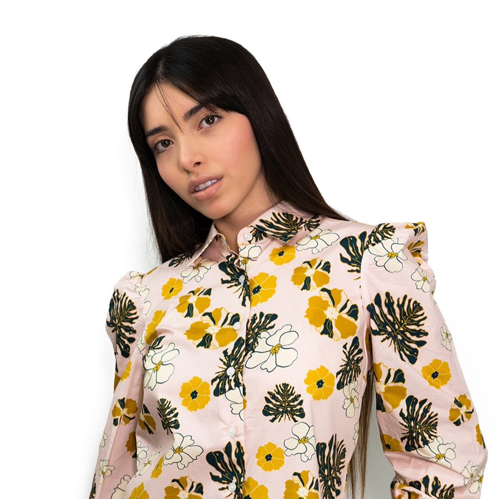 Camisa estampada de manga larga de algodón