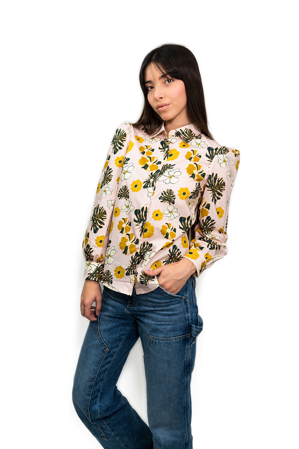 Camisa estampada de manga larga de algodón