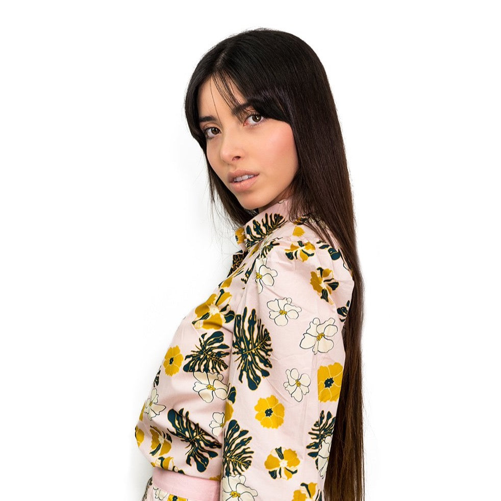 Camisa estampada de manga larga de algodón