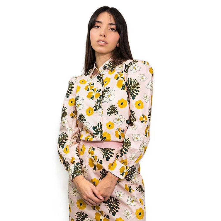 Camisa estampada de manga larga de algodón