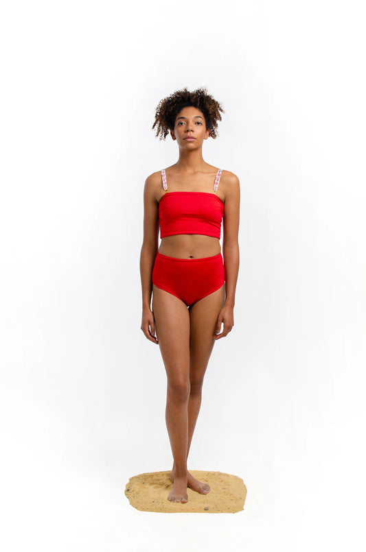 Saru Top Red + Beaded Straps