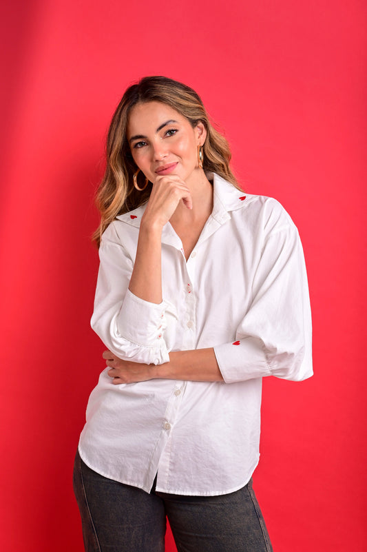 LONG-SLEEVED SHIRT WITH EMBROIDERED MINI HEARTS