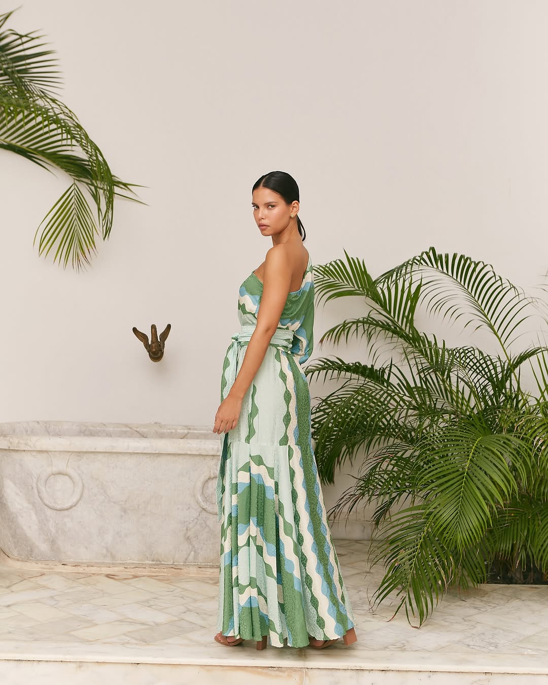 green geo print dress Green Geometric Maxi