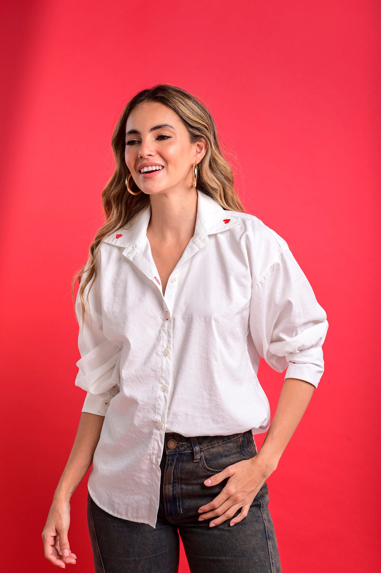 LONG-SLEEVED SHIRT WITH EMBROIDERED MINI HEARTS