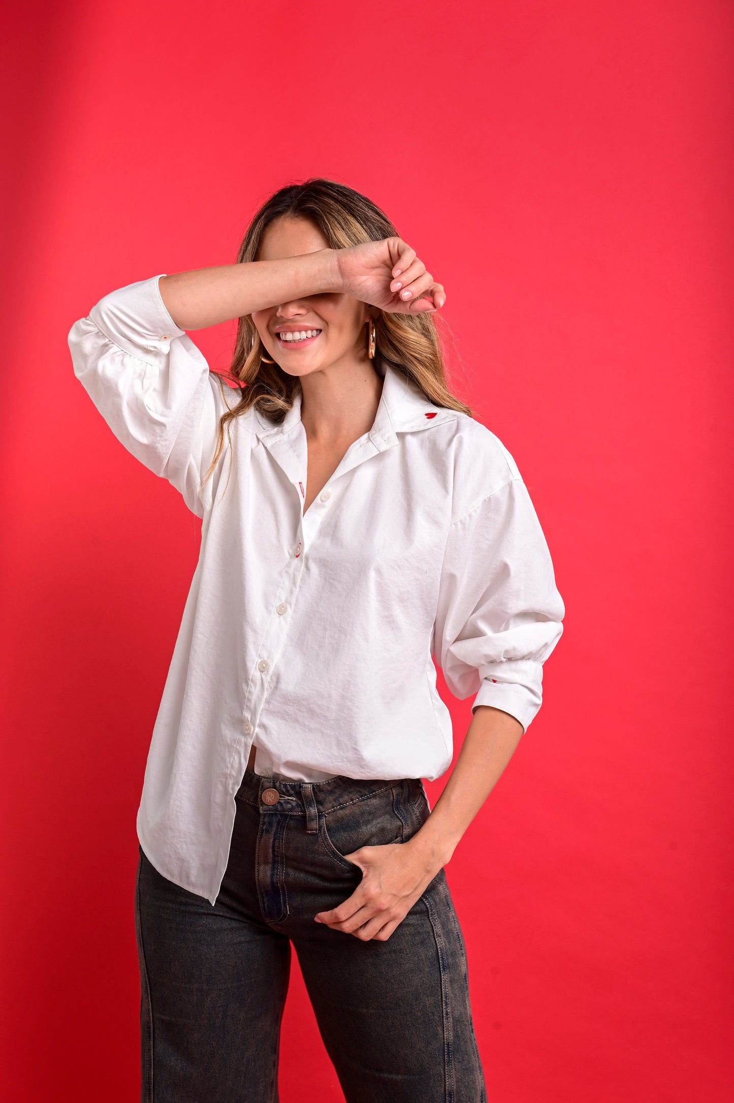 LONG-SLEEVED SHIRT WITH EMBROIDERED MINI HEARTS