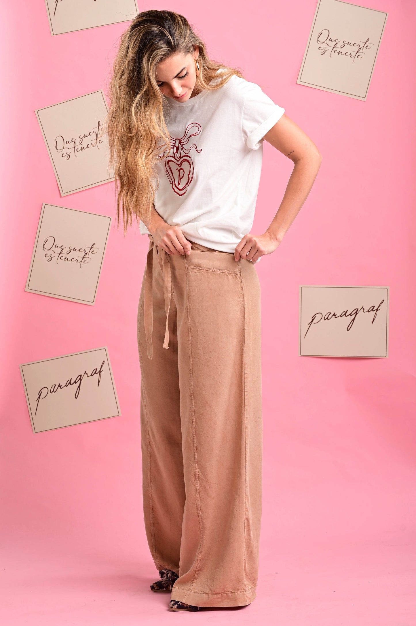 WIDE LEG PANTS WITH BELT AND FRONT POCKETS