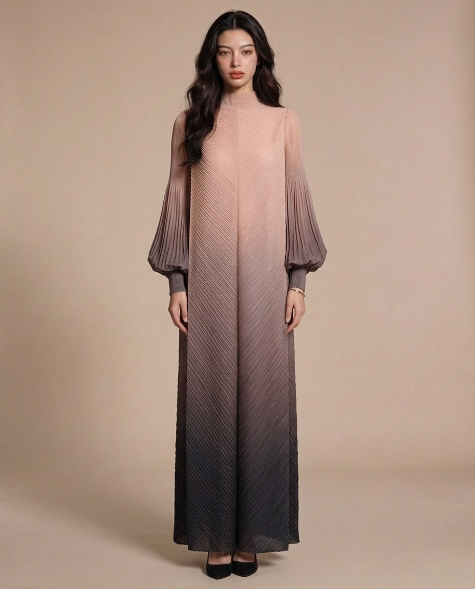 Ombre Pleated Dress Champagne