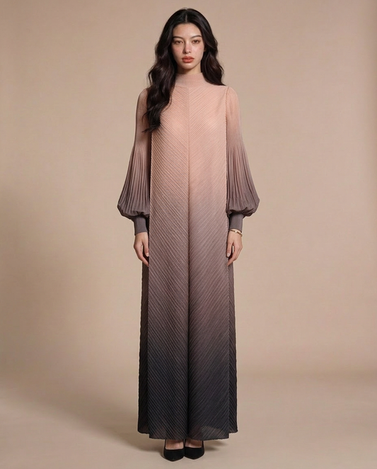 Ombre Pleated Dress Champagne
