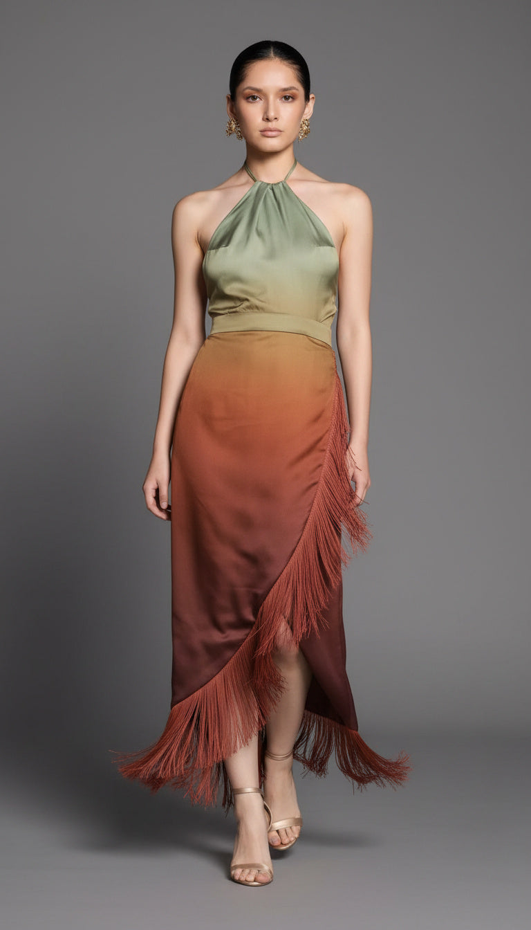 VESTIDO DE SEDA TROPICAL