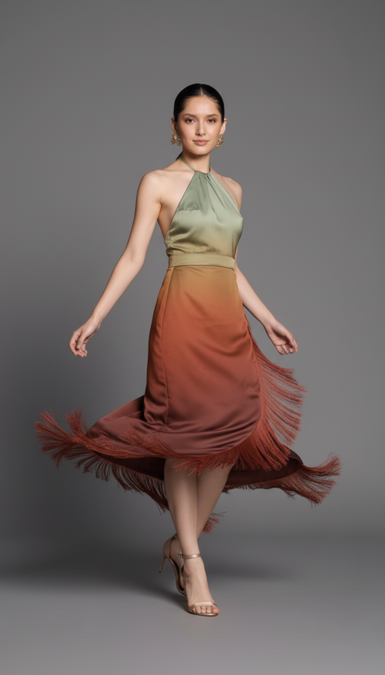 VESTIDO DE SEDA TROPICAL