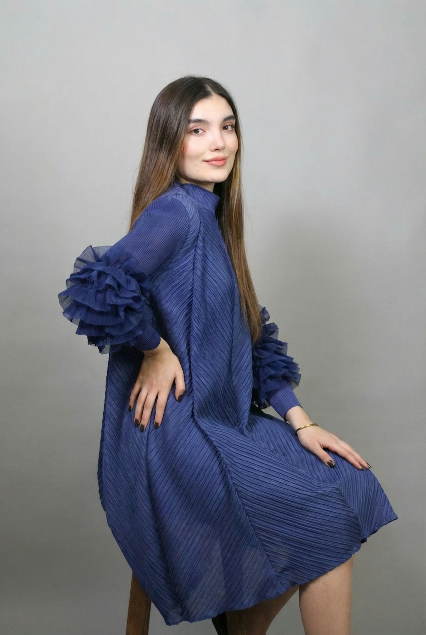 Pleated Flower Short  Dress