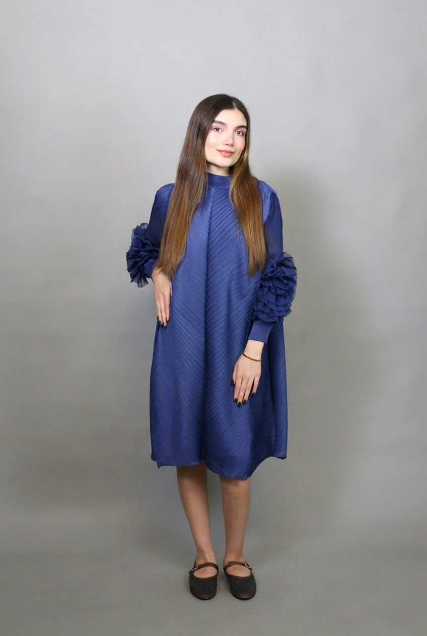 Pleated Flower Short  Dress