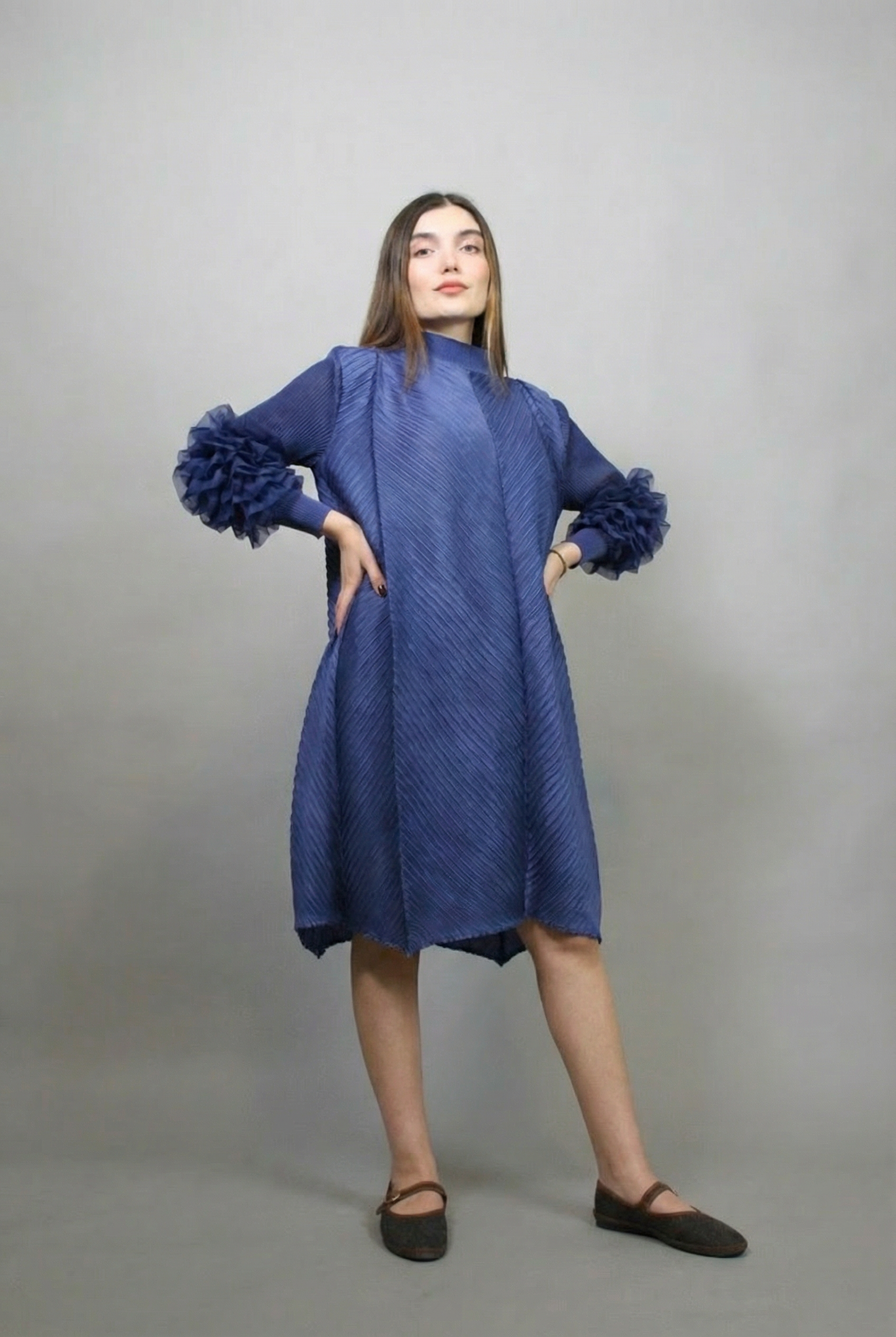 Pleated Flower Short  Dress