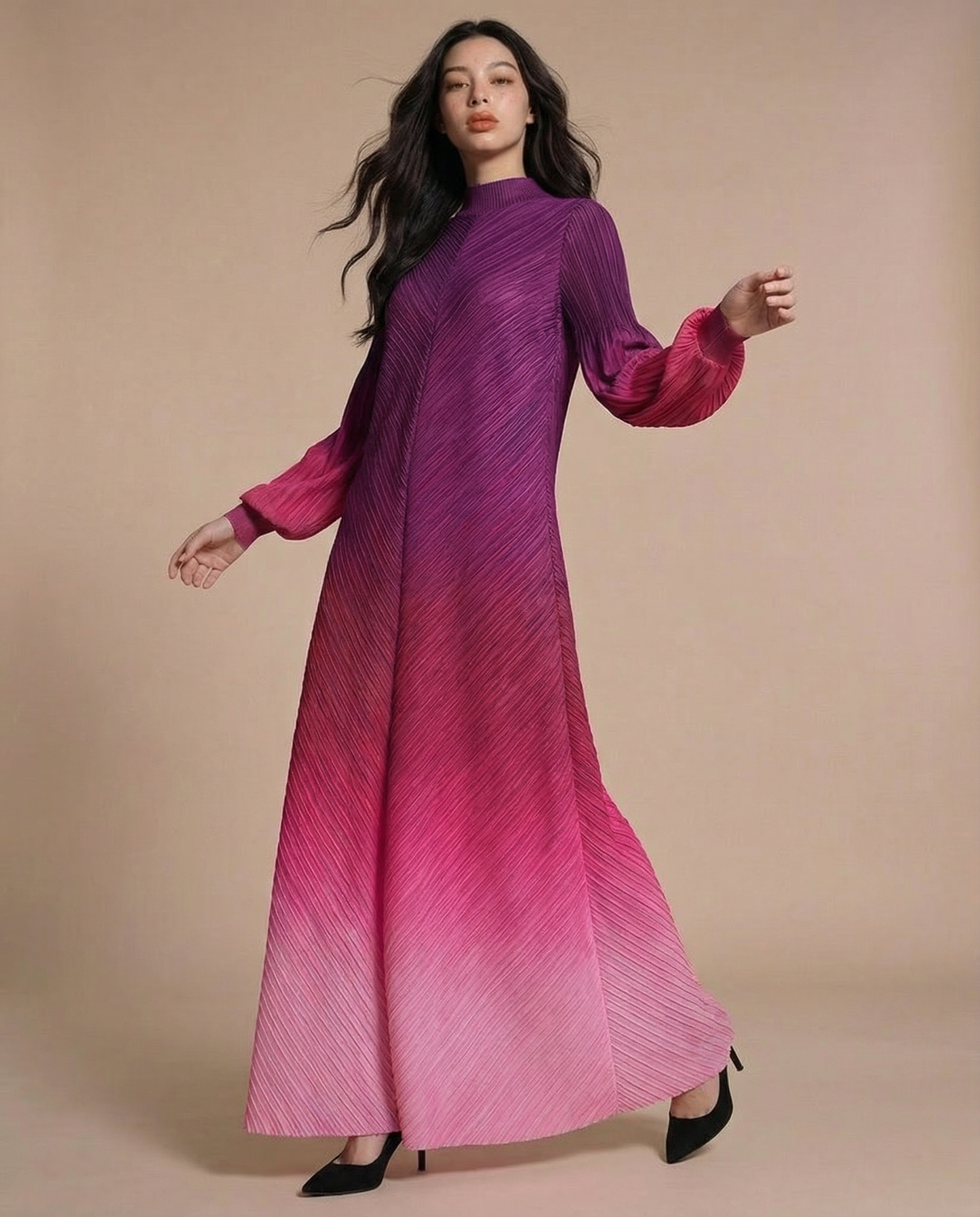 Ombre Pleated Dress Pink