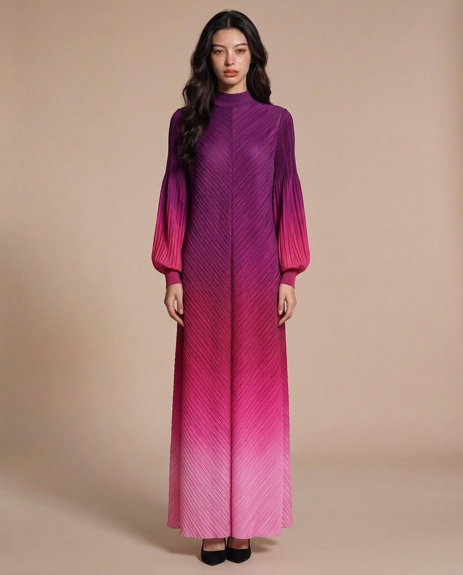 Ombre Pleated Dress Pink