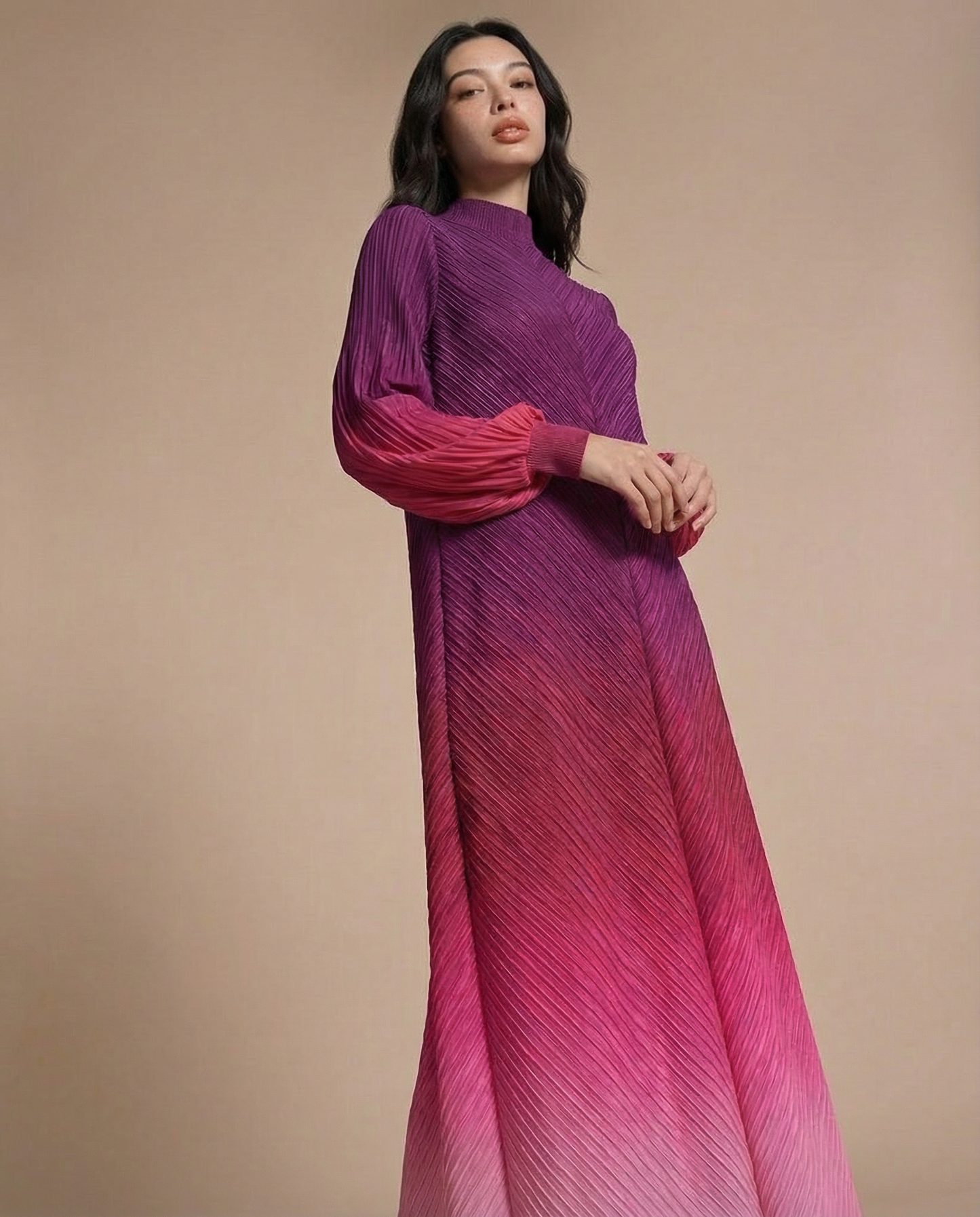 Ombre Pleated Dress Pink