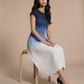 Ombre Midi Pleat Dress Blue
