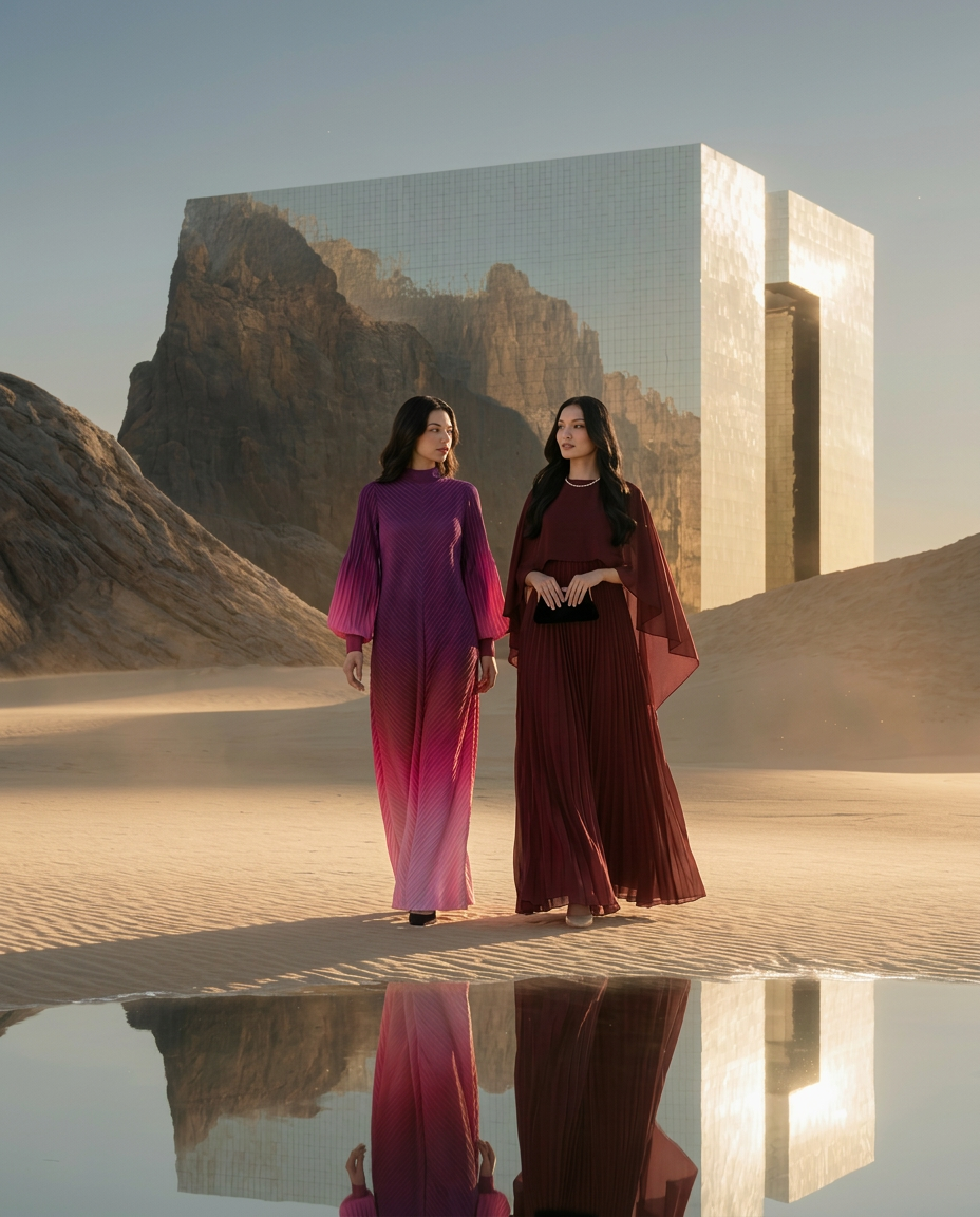 Ombre Pleated Dress Pink