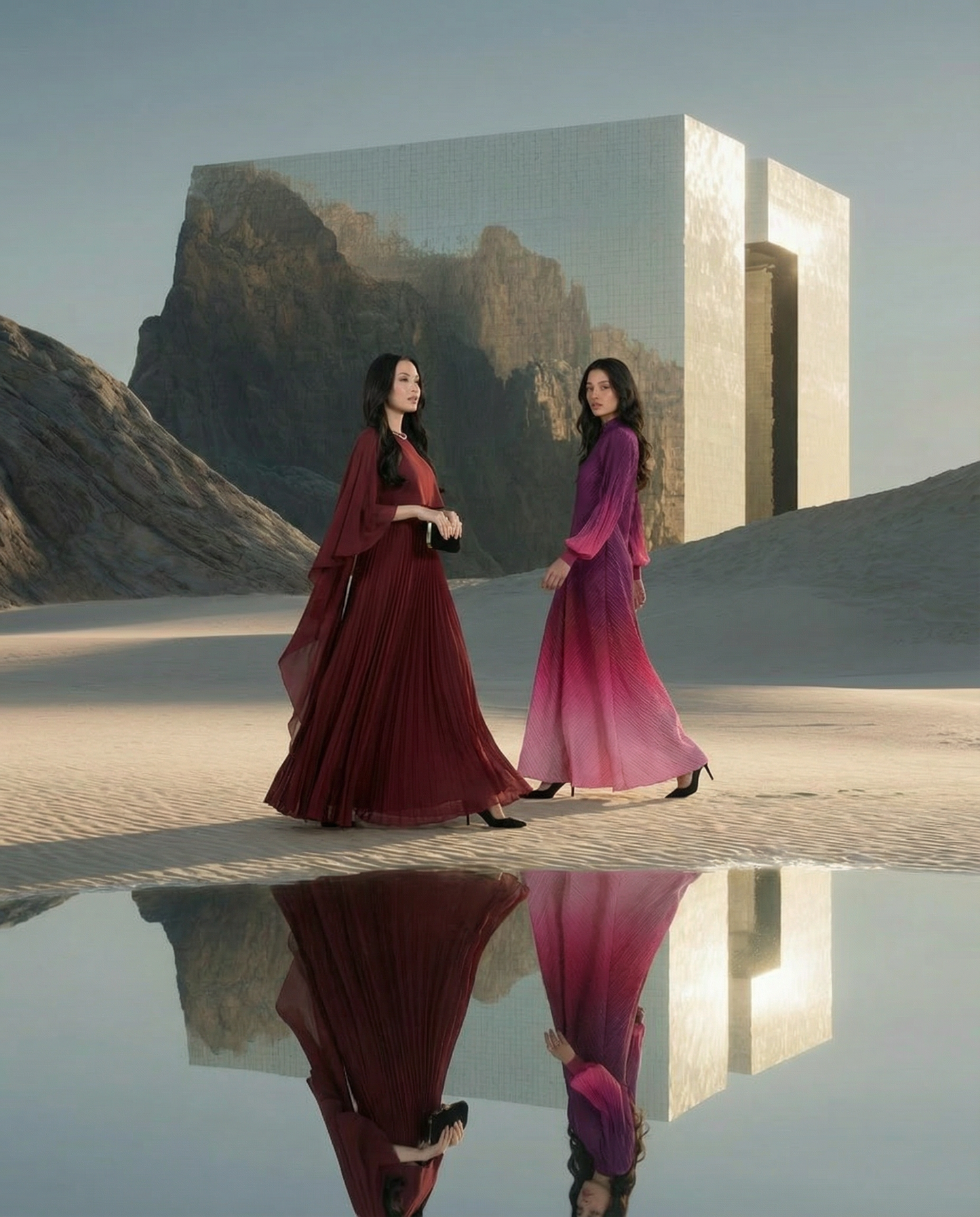 Ombre Pleated Dress Pink