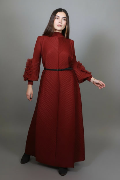 Long Sleeve Transversal Pleat Dress