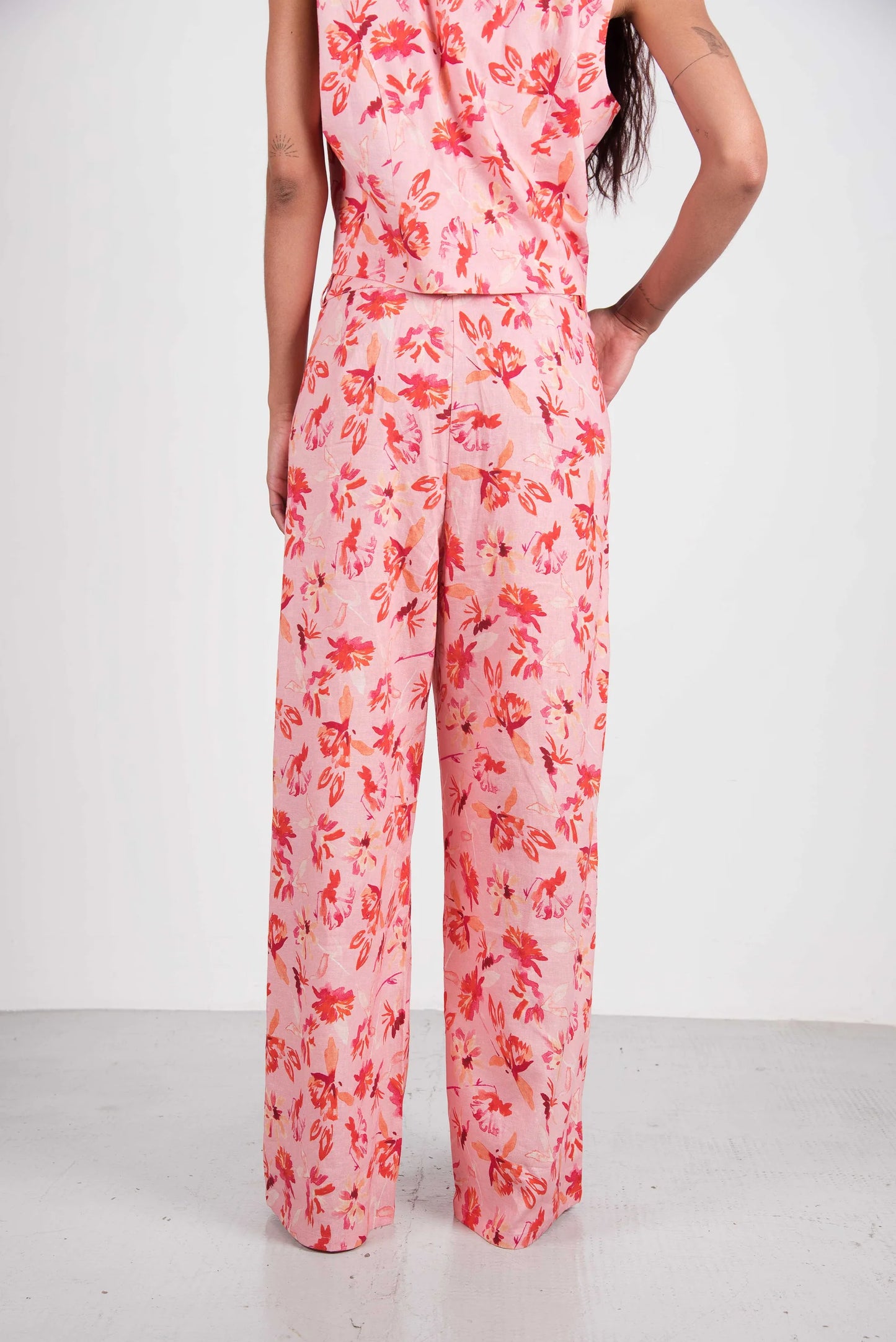 Manu Linen Pant - Pink Flowers