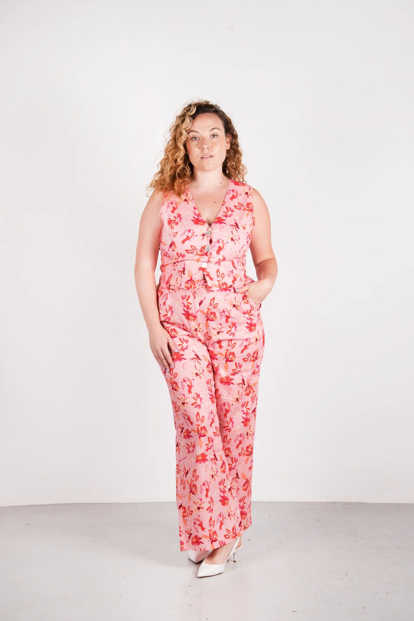 Manu Linen Pant - Pink Flowers