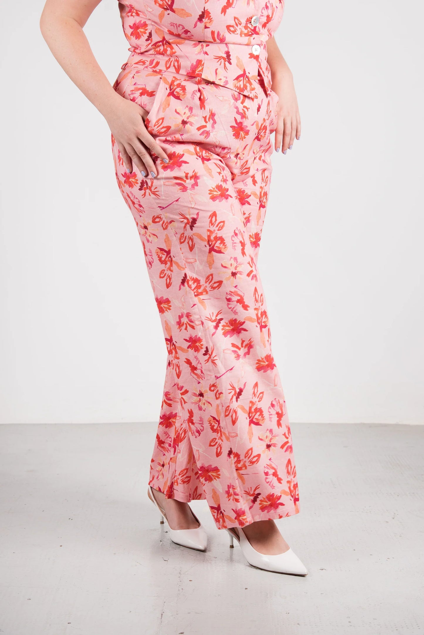 Manu Linen Pant - Pink Flowers