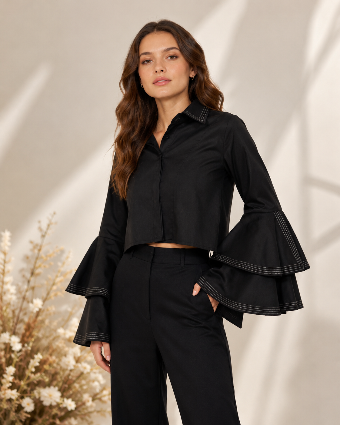 LONG SLEEVE  VIÑA TOP BLACK