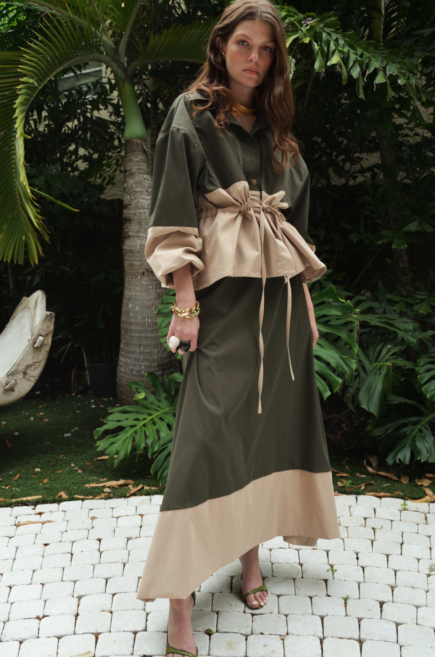 NEO SHIRT GREEN + BEIGE