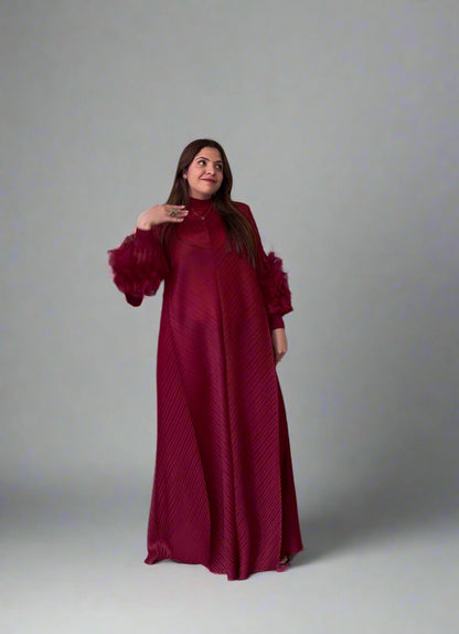 Long Sleeve Transversal Pleat Dress